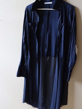 BCBGeneration Navy Longline Button-Down Duster